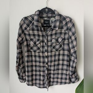 Rails black, white, red plaid button down shirt - size med